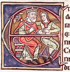 Initial Letter E with David and Bathsheba (miniature)