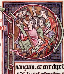 Initial Letter P with Death of Joshua