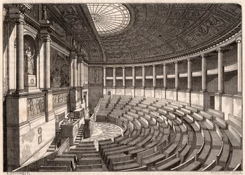 Inside view of the Chamber of Deputies (National Assembly), formerly called Palais Bourbon, Paris, France