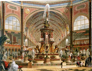 Interior of the Crystal Palace During the International Exhibition of 1862. Majolica Fountain by Minton. Chromolithograph