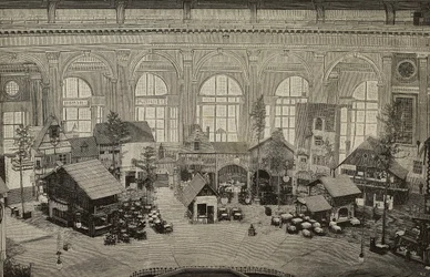 International pavilion at the International Exhibition of Vienna, Austria, engraving from a photograph by Huber from L