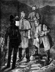Irish police patrol controlling a suspect (1881)