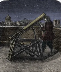 Isaac Newton using his telescope (1642-1727)