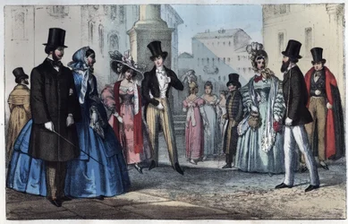 Italian fashion in the 19th century - engraving from “Usi e Costumi di Tutti i Popoli dell