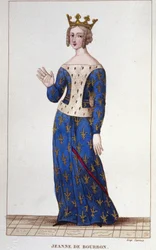 Jeanne de Bourbon (1338-1378). Queen of France from 1364 to 1378. Engraving from 1830.