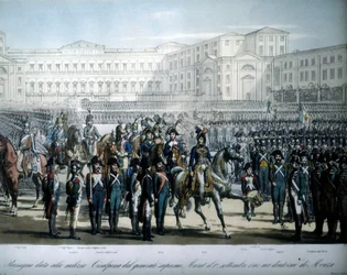 Joachim Murat, appointed Marshal of France and King of Naples by Napoleon, reviews the troops of the Cisalpine Republic