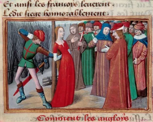 Joan of Arc (1412-1431), Installed on the Butcher. Miniature from the Manuscript of 