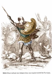 Julius Caesar rallying his troops in a fight against the Nerviens