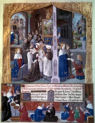 King Louis IX Building the Abbey Cordeliere de Longchamp (Miniature from 