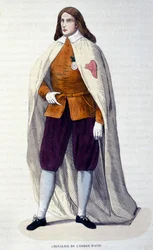 Knight of the Order of Avis (or Aviz), a Portuguese order of chivalry instituted in 1147 by King Afonso I Henriques for the struggle against the Moors. 19th-century engraving.