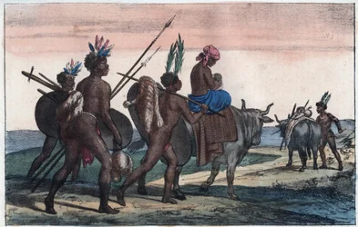 Korah Hottentots of the Cape on the Move - Engraving from 