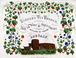 Label of Lameere Van Voshem, Belgian wine and spirits merchant. 1880.