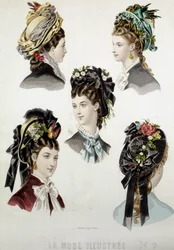 Ladies hairstyles - engraving, late 19th century
