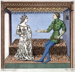 Lancelot and Guinevere in conversation - extract from Lancelot du lac, based on document from 1370