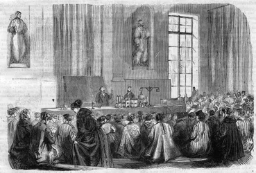 The secondary education course for young girls at the Sorbonne: chemistry lesson - Engraving In Le Journal Illustre