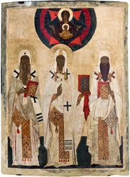 Russian Icon: The Three Saint Bishops of Rostov: Isaiah, Leontius and Ignatius