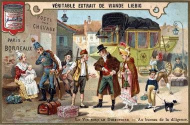 Life under the Executive Board: at the Diligence Office. Chromolithography, Liebig image.