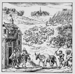 Louis I of Bourbon, Prince of Condé (1530-1569) was killed in battle and his body, put on an ass, was brought to Jarnac, exposed to the sight of the whole army and then sold to the Duke of Longueville, his brother-in-law who had him carried