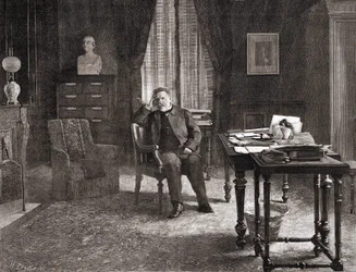 Louis Pasteur in his office at the institute. 19th century engraving