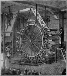 Machine Printing Wallpaper in Twenty Colors. Engraving in 