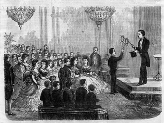 Magic show given by Monsieur Faure Nicolay in the presence of Emperor Napoleon III (1808-1873) and his son Prince Imperial (1856-1879) in 1870