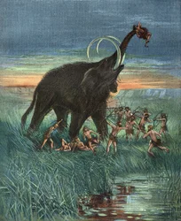 Mammoth hunting scene, Stone Age