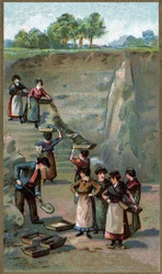Manufacture of porcelain, Kaolin quarry. Chromolithography of the end of the 19th century