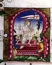 Manuscript of a liturgical song. Miniature representing the resurrection. 15th century
