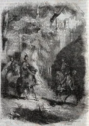 Marphise and the old woman meet Pinabel - engraving of 1851 from 