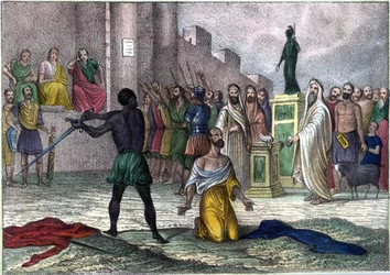 Martyrdom of Saint Cyprian (Cipriano) (Cyprianus) in 258, first bishop of Carthage sentenced to death. In 