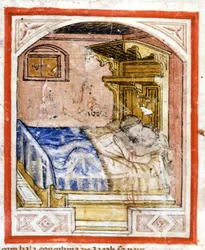 Mating scene. Miniature from codex 212 (or padovano codice or Bible of Padua) 1390-1400 Rovigo, Accademia dei Concordi