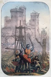 Medieval Life - Attacking and Defending a Castle - engraving from "Usi e Costumi di Tutti i Popoli dell