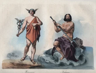 Mercurius (Hermes) and Neptune (Poseidon) - Engraving from 