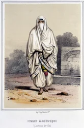 Moorish woman in town costume in Algiers during the second half of the 19th century.