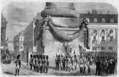 Morning of the national festival of 15 August 1864 at the foot of the column of Place Vendome in Paris. Engraving in 