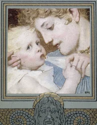 Mother giving the bottle to her child - 19th century