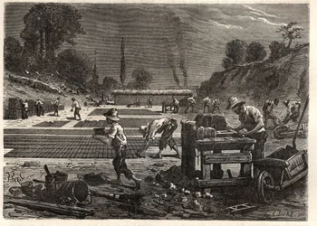 Molding of bricks - engraving in Les Merveilles de l