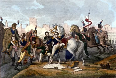 Napoleon I Wounded in Front of Regensburg on 23 April 1809 (engraving 19th century)