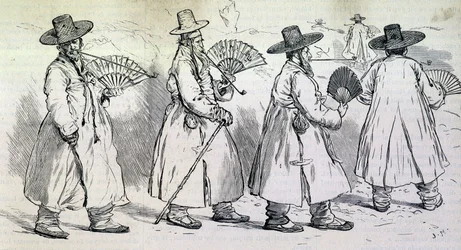 Notable of the village of Sbin Po (Kree) on a walk (late 19th century)