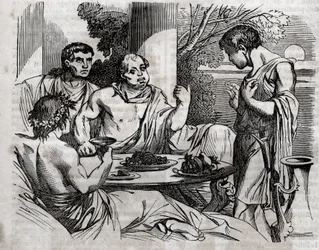 Outdoor Banquet Scene - Vitellius Giving a Feast - Engraving in 