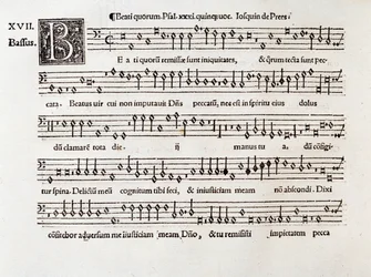 Page of Musical Score of Beati Quorum Psalm XIII by Willaert (1538)
