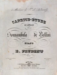 Page of the sheet music for a Caprice-study for piano by Emile Prudent based on La sonnambula by Vincenzo Bellini