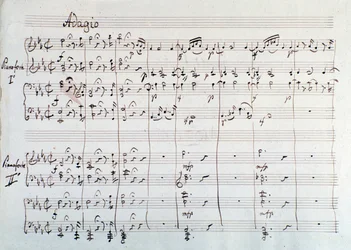 Page of the symphony reduced to two pianos and eight hands of Die Zauberflote, opera by Mozart, Lichtenthal version