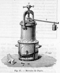 Papin pot (ancestor of the minute cocote) - engraving