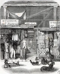 Paris 3rd arrondissement - Carre de Flore: linen in the Carreau du Temple in the 19th century - Engraving in Tableau-de-Paris by Edmond Texier