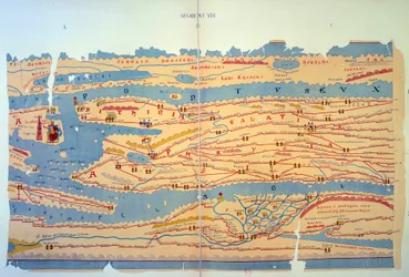 Peutinger Table showing the Roman roads in Egypt and Turkey. Road map of the 13th century based on a map of the Roman Empire of the 3rd century. Paris, BN.