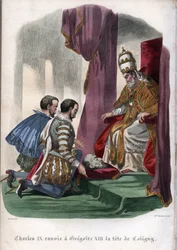 Pope Gregory XIII (1502-1585) receives the head of Gaspard de Coligny (1519-1572), assassinated in the St. Bartholomew