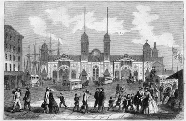 Port of New York, United States. Engraving in The Illustrous Universe
