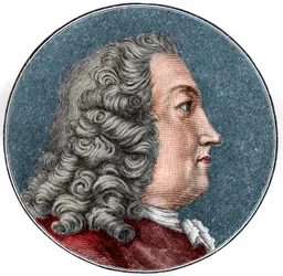 Portrait of Albrecht von Haller, Swiss physician and botanist. Engraving.