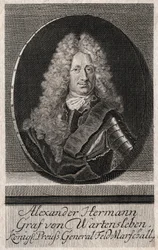 Portrait of Alexander Hermann Graf von Wartensleben (1650-1734) officer in the armies of various German states - engraving